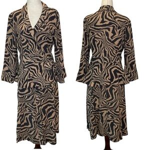 Ganni animal Print Skirt Sets Top Surplice Neck Buttoned Front Skirt Sz 6 and 4